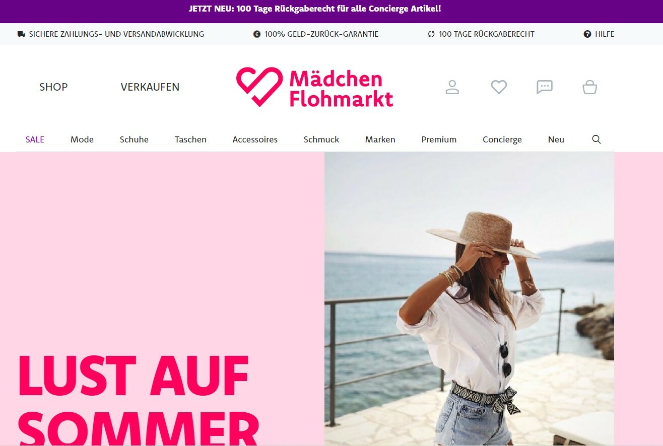 Screenshot Mädchenflohmarkt Secondhand Shop