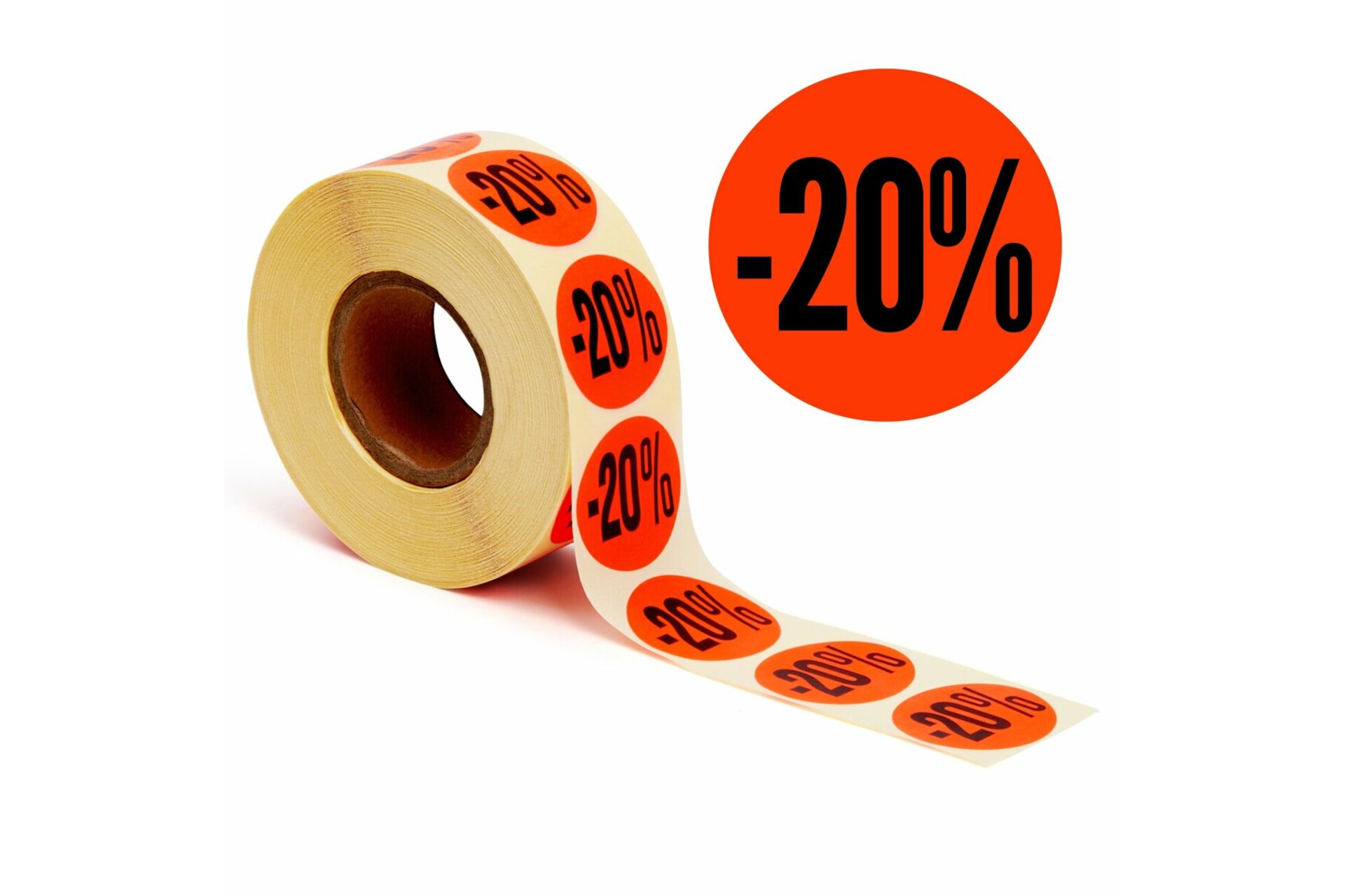 Aktionsetiketten leuchtrot &quot;-20%&quot; 32 mm, permanent