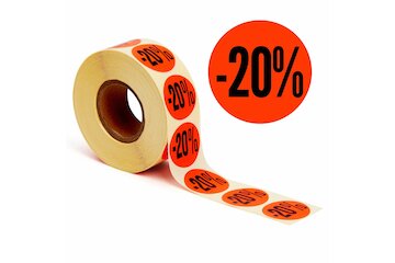 Aktionsetiketten leuchtrot &quot;-20%&quot; 32 mm, permanent