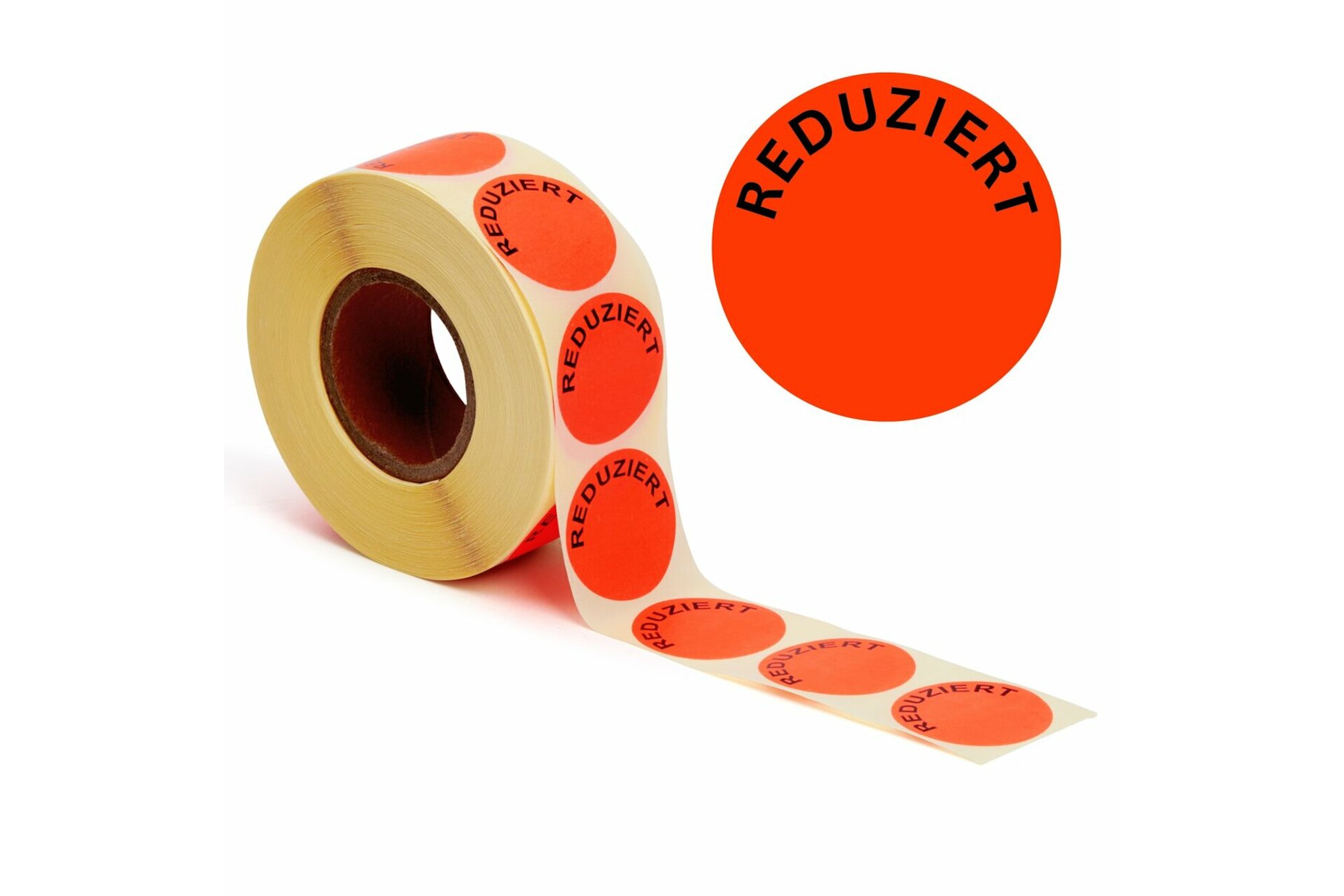 Aktionsetiketten leuchtrot &quot;Reduziert&quot; 32 mm, permanent