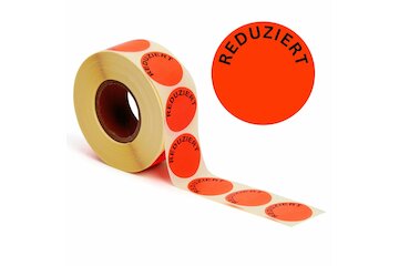 Aktionsetiketten leuchtrot &quot;Reduziert&quot; 32 mm, permanent