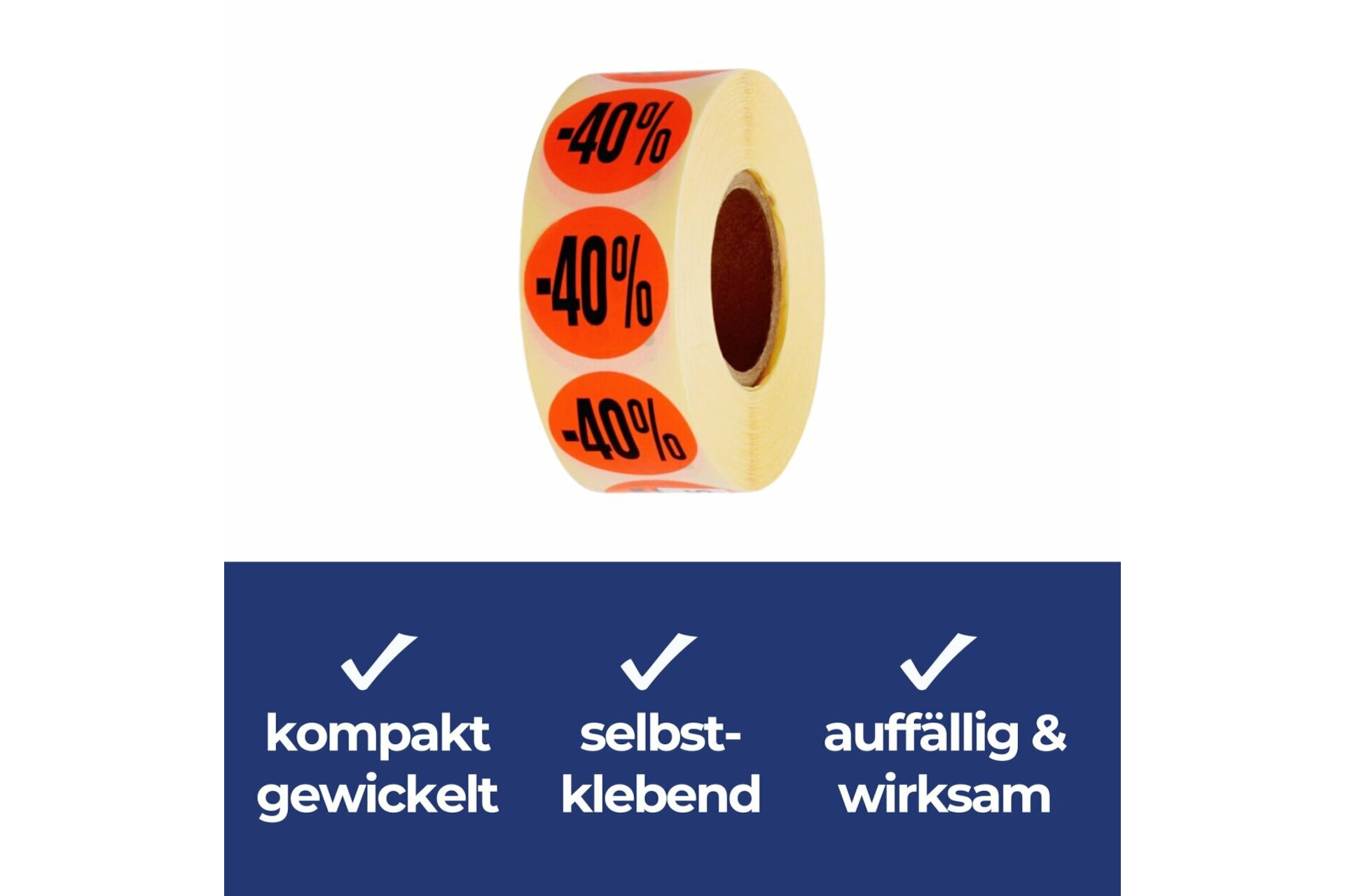 Aktionsetiketten leuchtrot &quot;-40%&quot; 32 mm, permanent