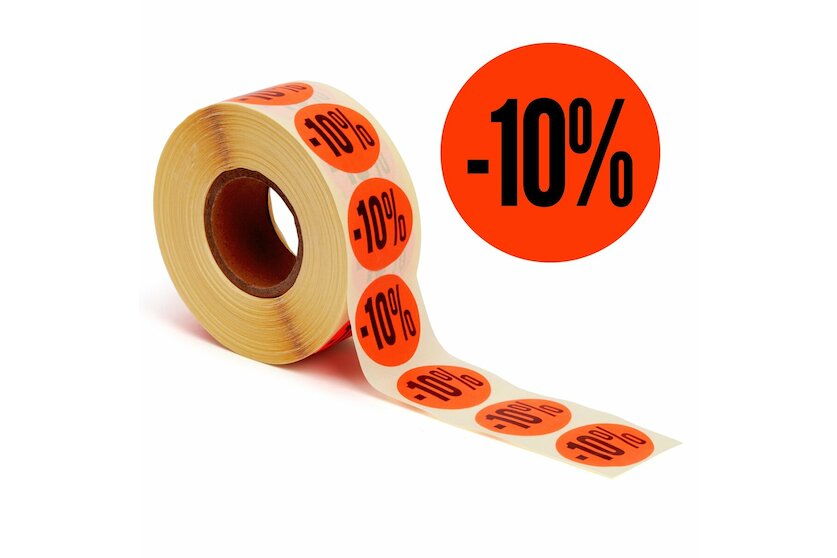 Aktionsetiketten leuchtrot &quot;-10%&quot; 32 mm, permanent