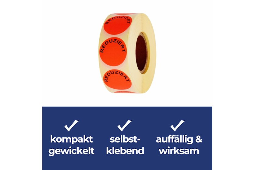 Aktionsetiketten leuchtrot &quot;Reduziert&quot; 32 mm, permanent