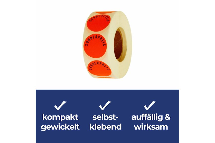 Aktionsetiketten leuchtrot &quot;Sonderpreis&quot; 32 mm, permanent