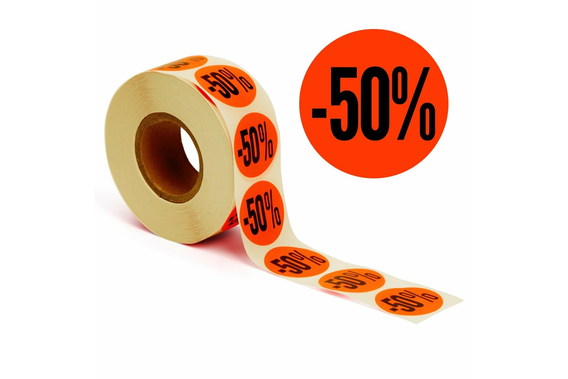 Aktionsetiketten leuchtrot &quot;-50%&quot; 32 mm, permanent