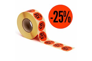 Aktionsetiketten leuchtrot &quot;-25%&quot; 32 mm, permanent