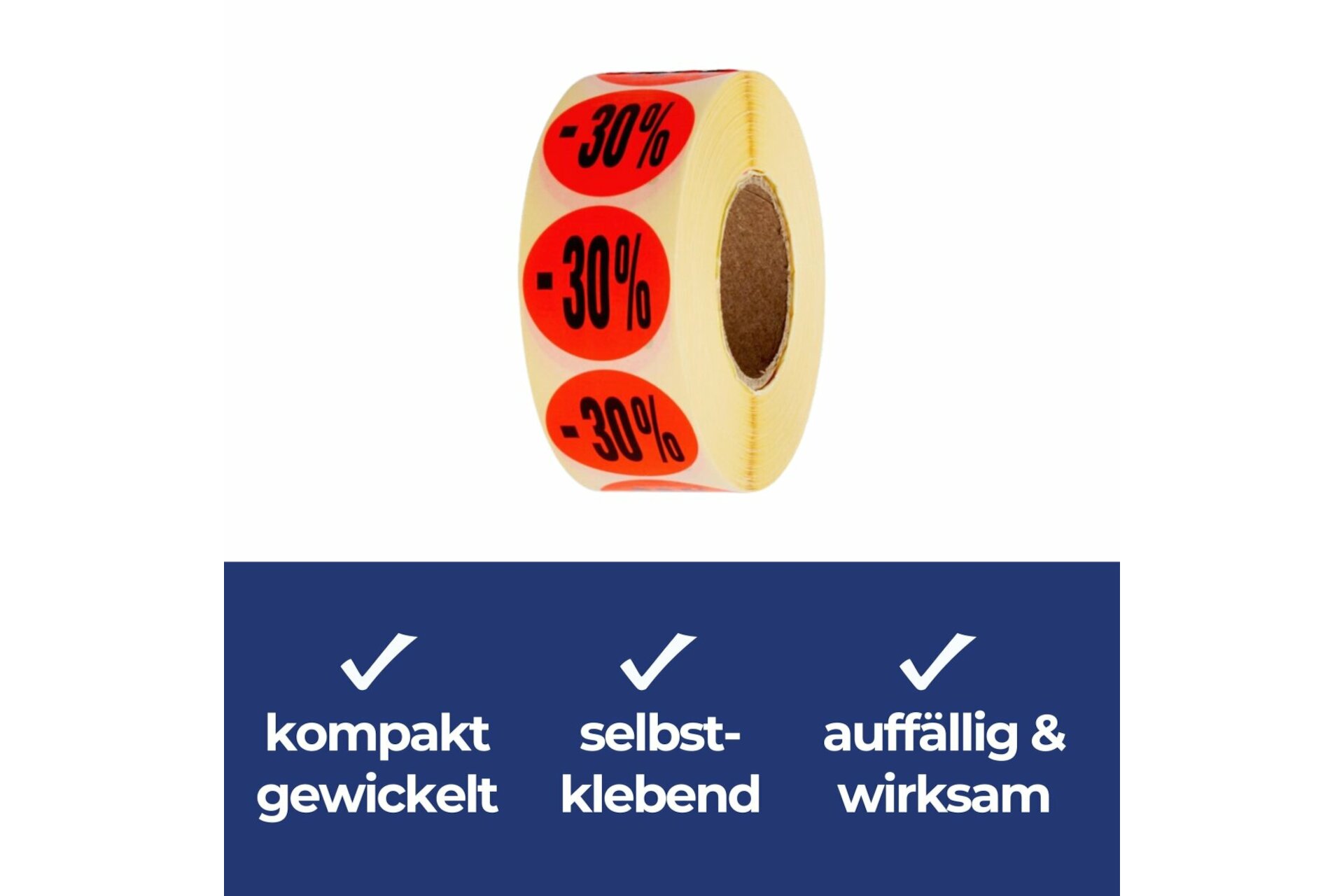 Aktionsetiketten leuchtrot &quot;-30%&quot; 32 mm, permanent