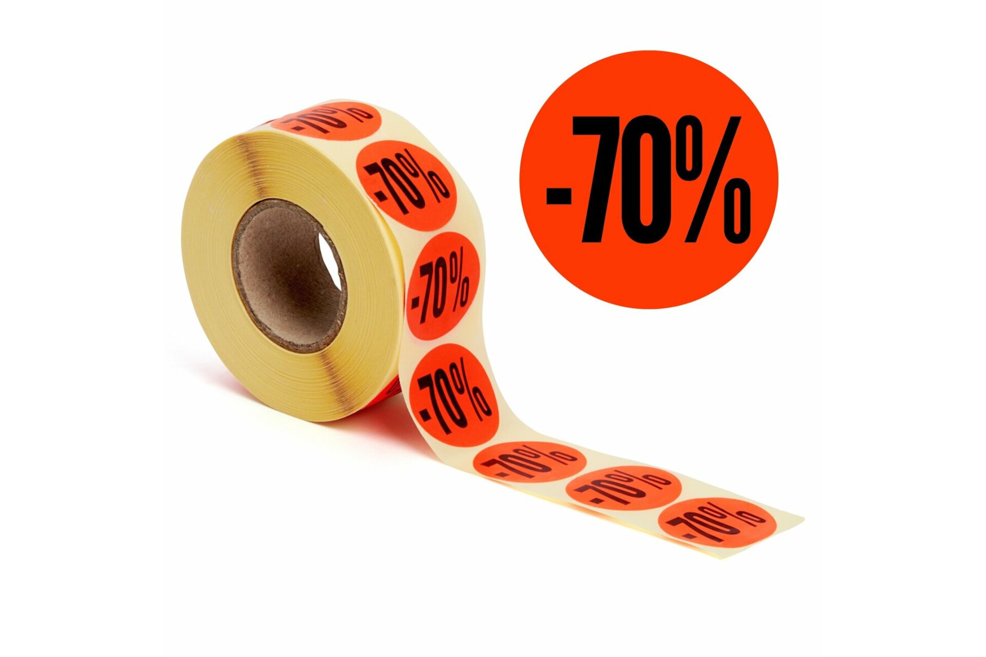 Aktionsetiketten leuchtrot &quot;-70%&quot; 32 mm, permanent